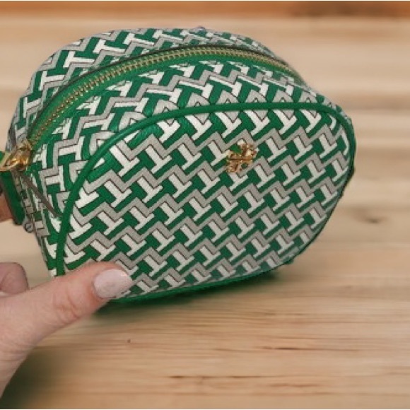 TORY BURCH TILE TZAG COSMETIC POUCH BAG ALLOVER CLUTCH PURSE - Picture 5 of 5